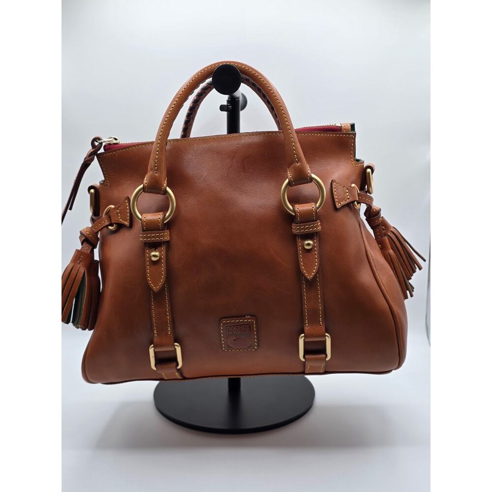 NWT Dooney & Bourke Florentine Leather Satchel Natural Brown Crossbody Bag - Picture 2 of 16